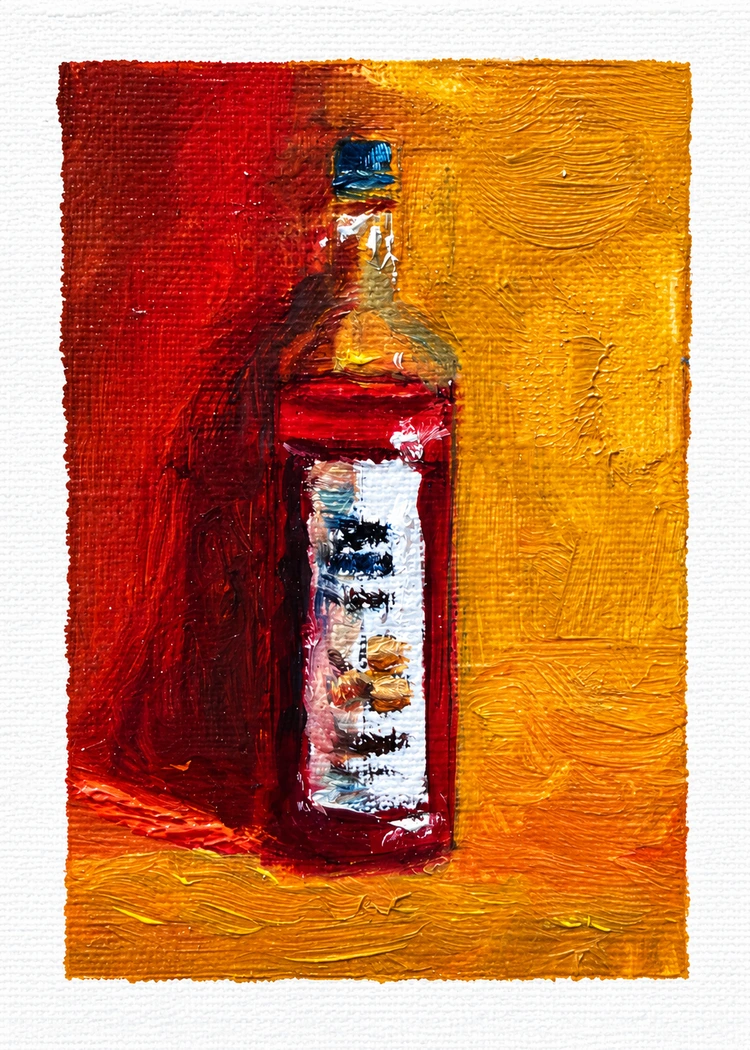 Red Bottle — ACEO artwork with a white border